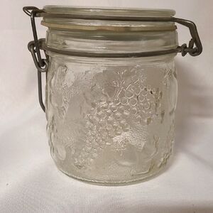 Vintage Wheaton Glassware Storage Jar with Embossed Fruit Design (103)